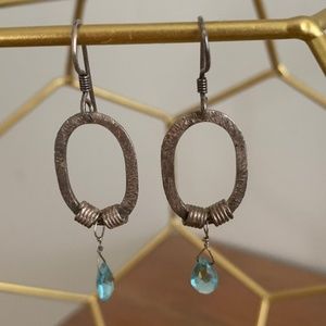 Silver and blue jewel dangly earrings